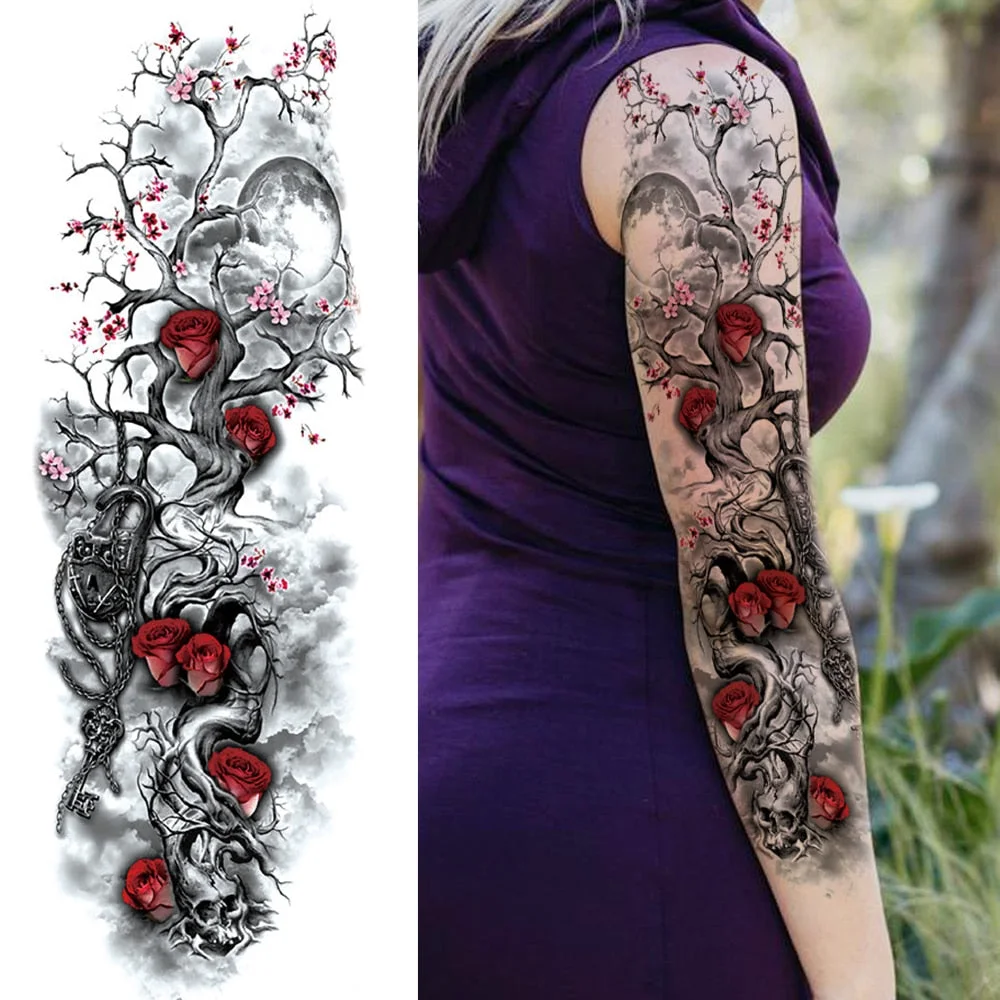 Sexy Wolf Full Flower Arm Temporary Tattoo Stickers For Men Body Art Sleeve Tattoo Decals Girl Women Waterproof Tatoo Fox Legs