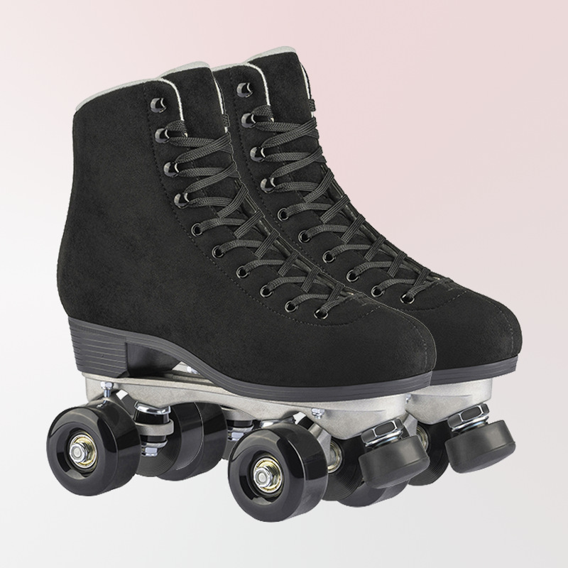 Black Suede Leather Roller Skates
