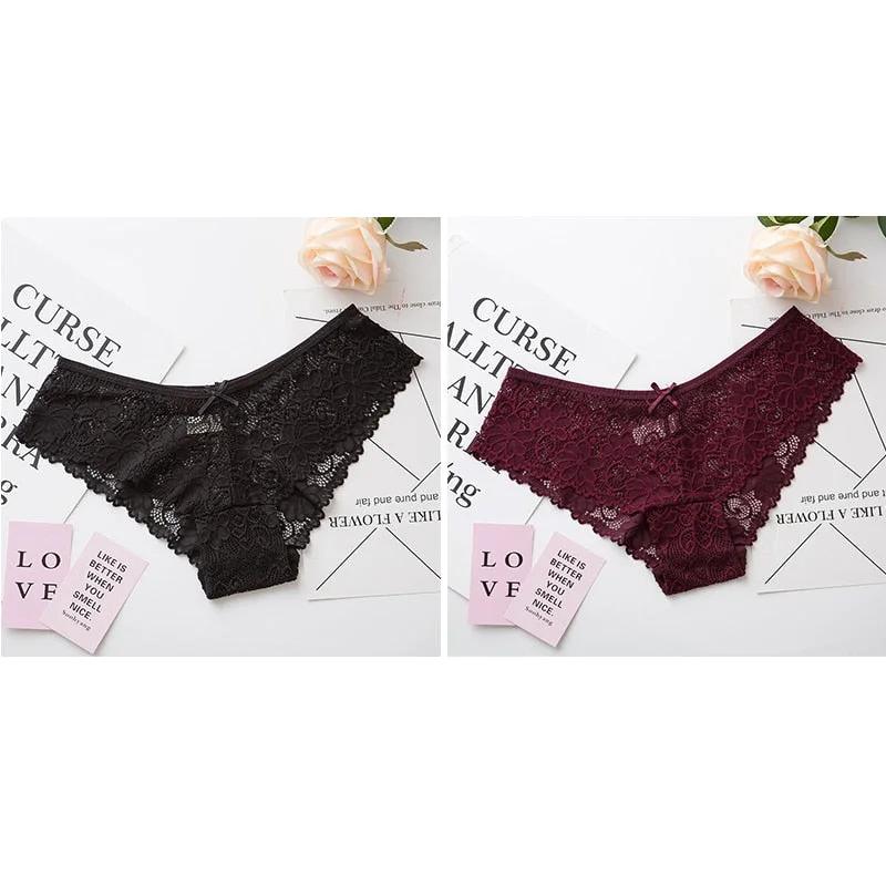 Women Sexy Lace Lingerie Low-waist Panties Embroidery Tempting Briefs Transparent Hollow out Underwear Female Underpants