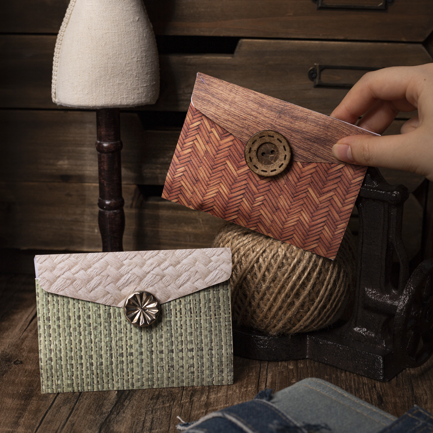 스티커 - 손뜨개질 장인 시리즈 빈티지 직조 질감 풍경