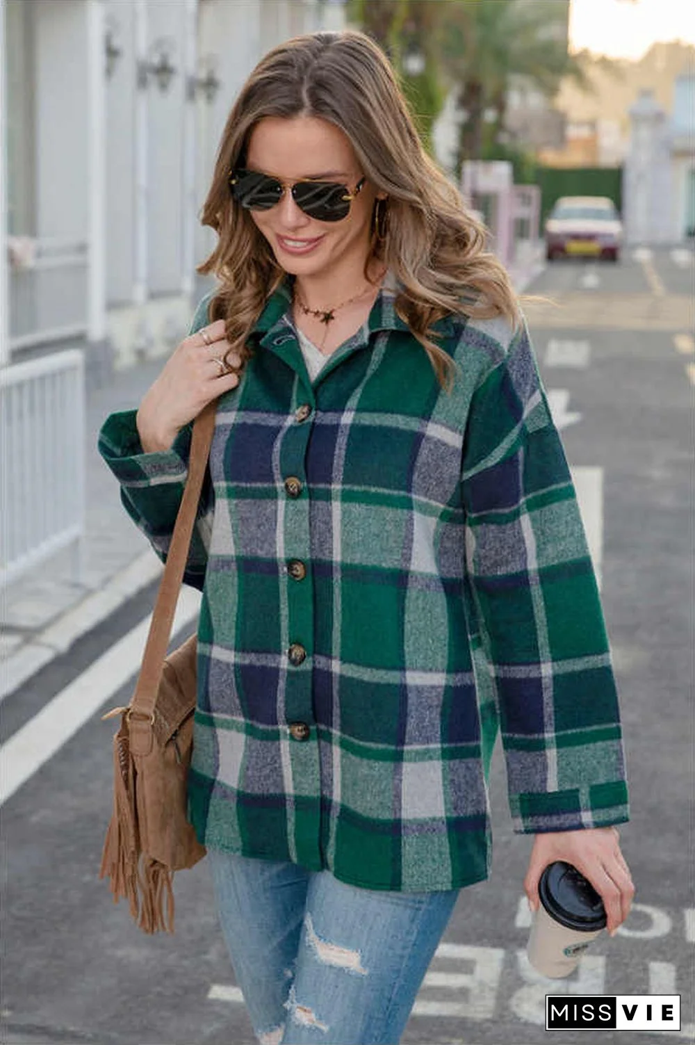 Fashion Regular Plaid Loose Shirt Coat