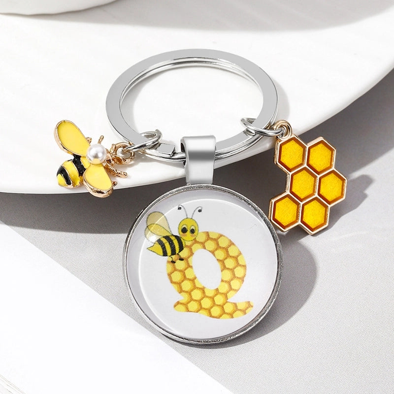 Pastoral Letter Bee Glass Metal Unisex Keychain