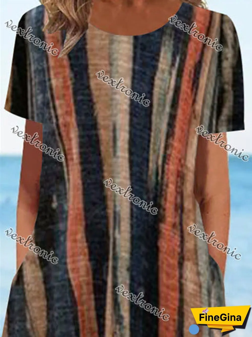 Women's Colorful Scoop Neck Short Sleeve Graphic Midi Dress