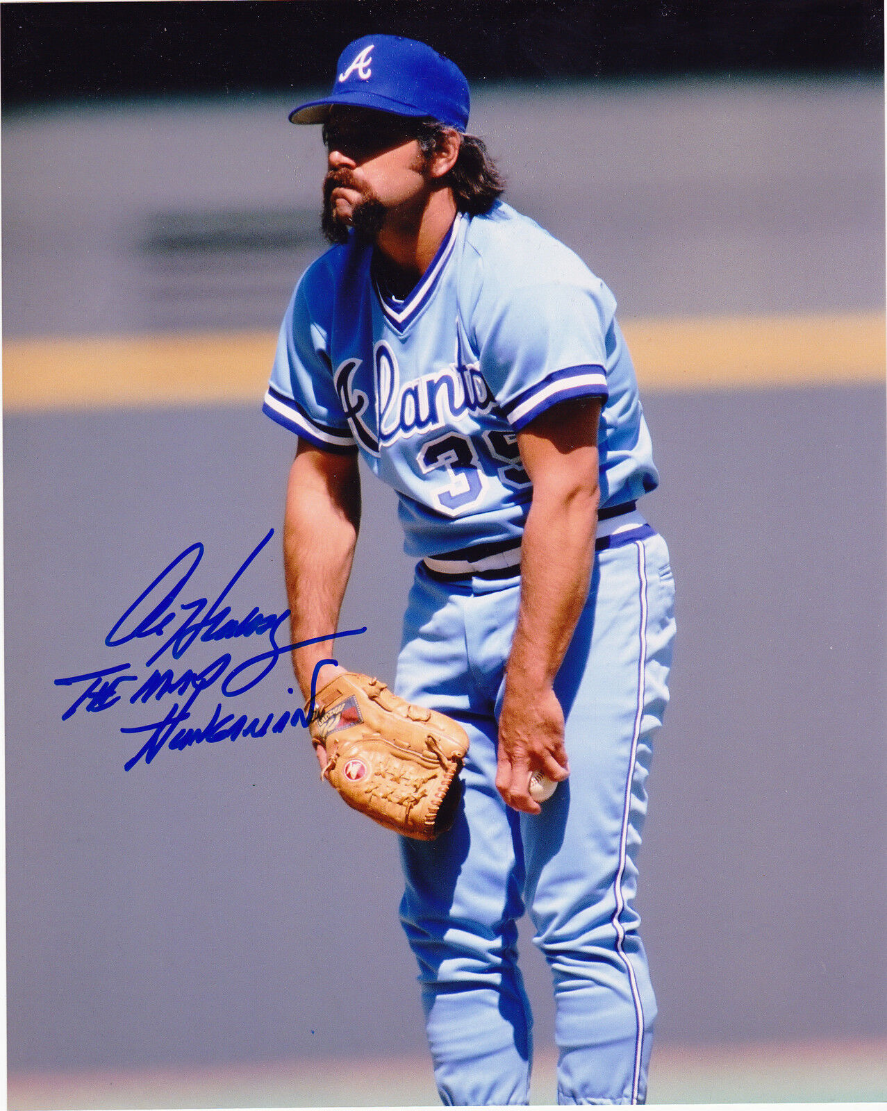 AL HRABOSKY ATLANTA BRAVES ACTION SIGNED 8x10