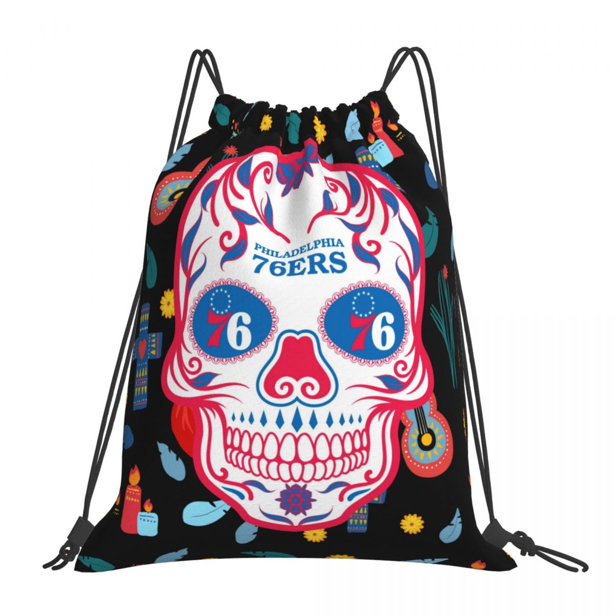 Philadelphia 76ers Skull Waterproof Adjustable Lightweight Gym Drawstring Bag