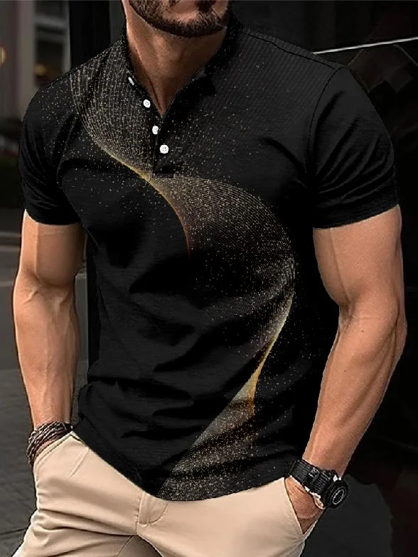 Men's Line Gradient Print Short Sleeve Henley