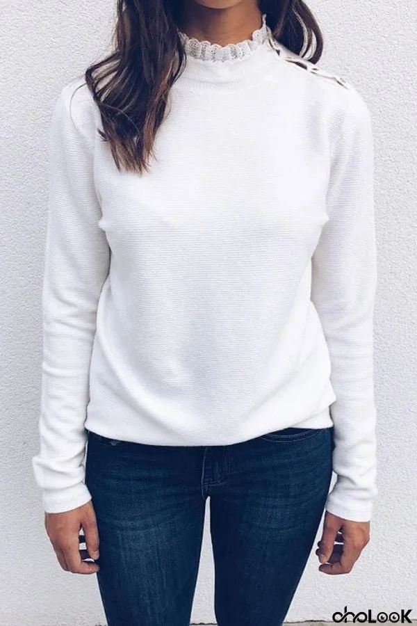 Trendy Lace Round Neck T-shirt