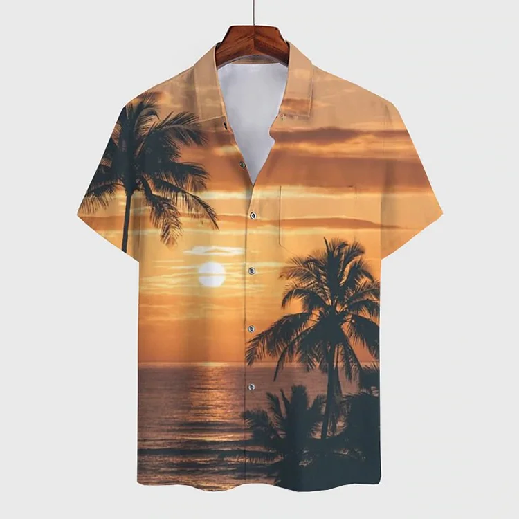 BrosWear Brown Sunset Palms Short Sleeve Shirt