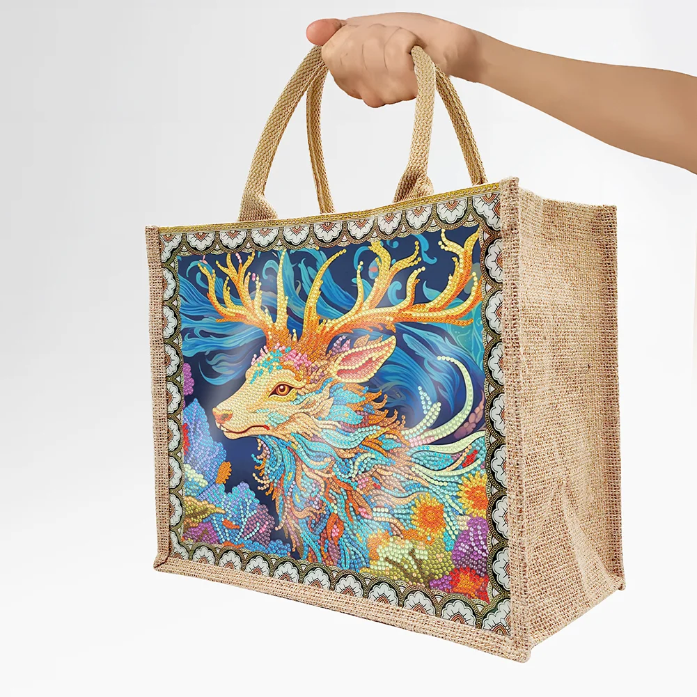 [Upgrade - Waterproof Bag]DIY Elk Linen Diamond Painting Tote Bag Replaceable Canvas for Women Adults