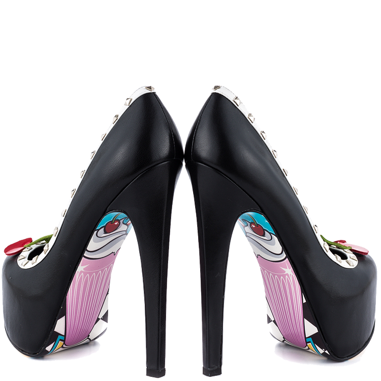 Women's Cute Black Rivets Platform Heels Floral Print Stiletto Heels Pumps |FSJ Shoes