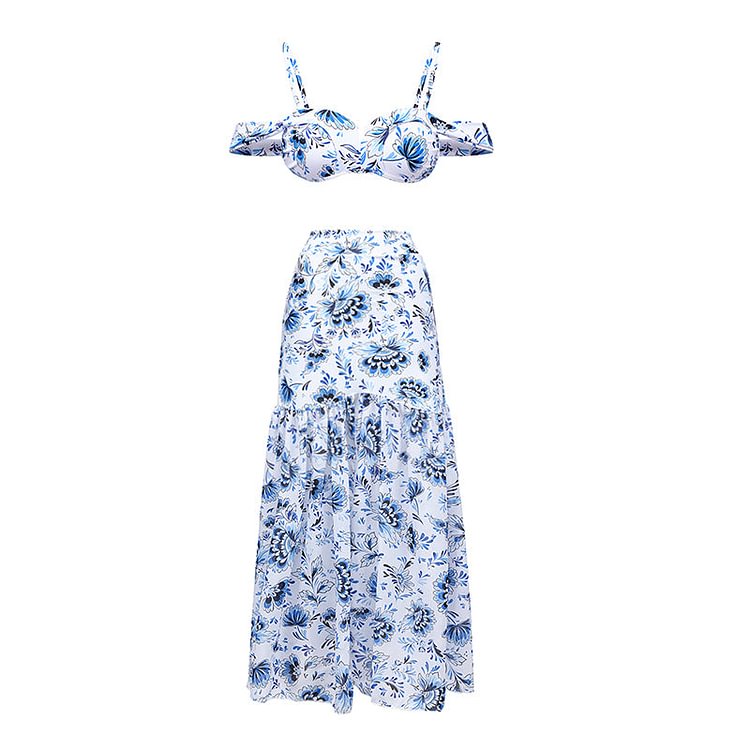 Flaxmaker Printed Bikini Swimsuit and Skirt