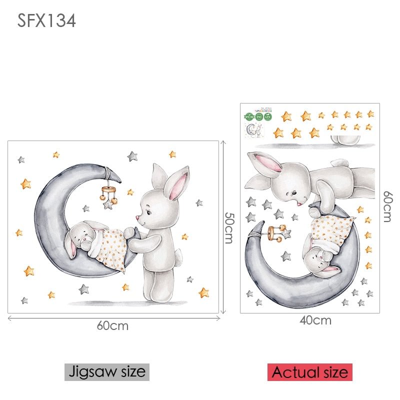 Bunny Good Night Wall Stickers For Children's Room Wallpaper Kids Rooms Animal Pattern Wall Stickers Child Wall Decorative Vinyl