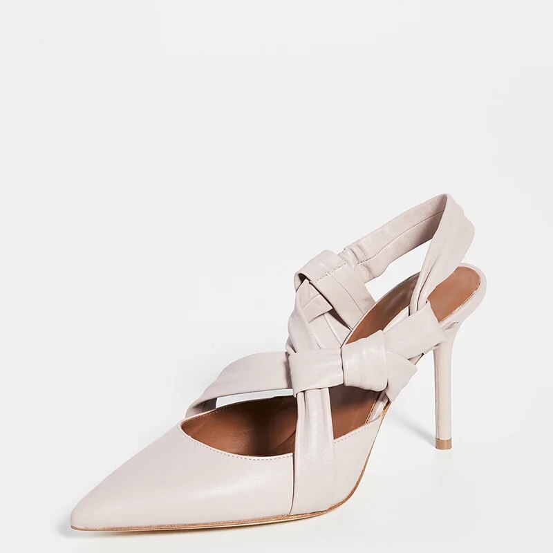 TAAFO Dusty Pink Slingback Women Pumps High Thin Heels Crisscross Strap Pointed Toe  Ladies Dress Shoes