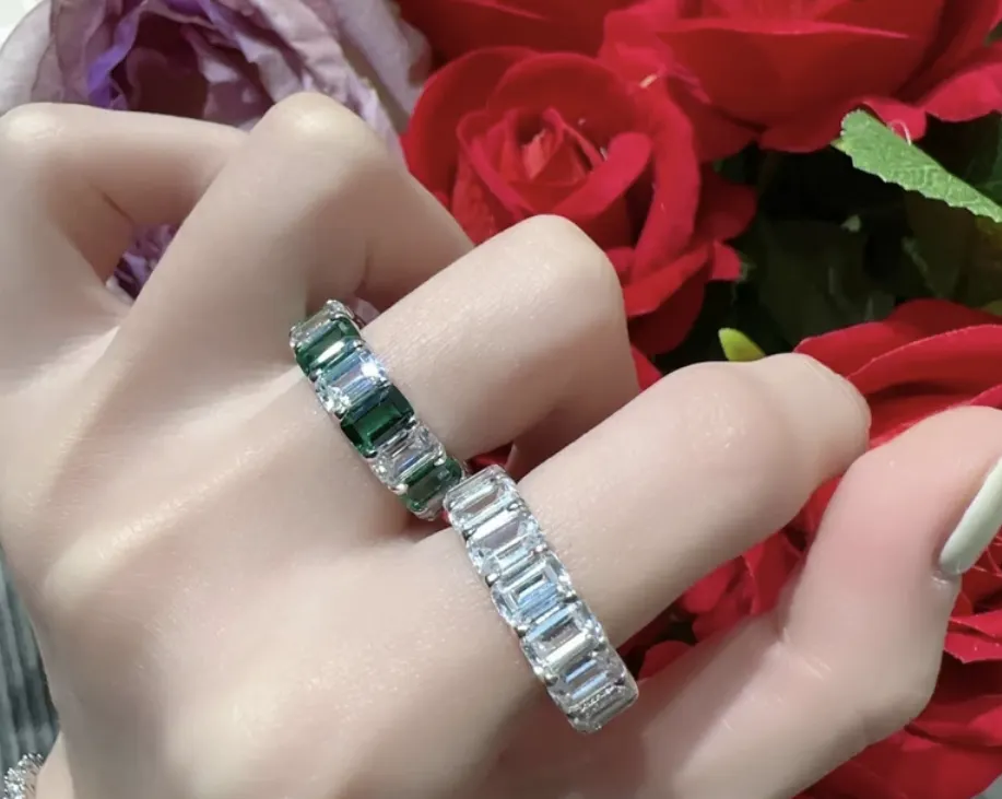 925 Sterling Silver High carbon Diamond Gemstone  WIDE  row ring wedding Ring Fine Jewelry 052
