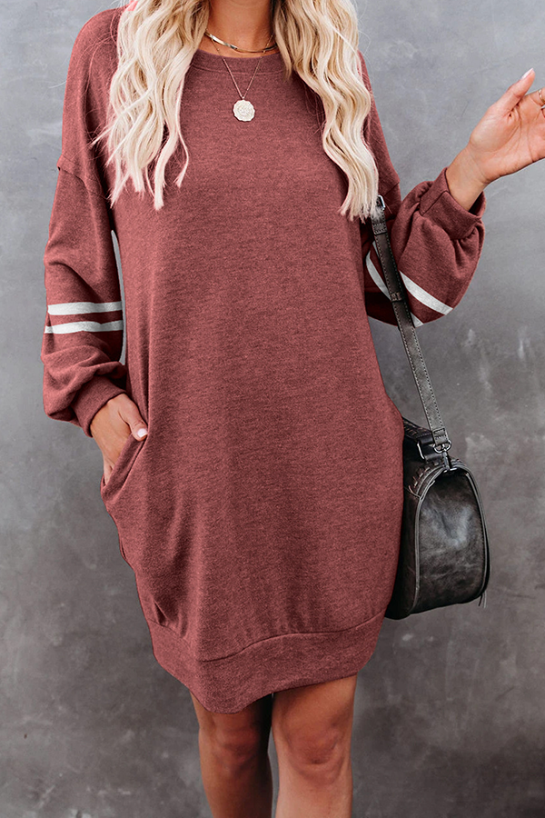 Casual Striped Pocket O Neck T-Shirt Dress Dresses(4 Colors) - Life is Beautiful for You - SheChoic