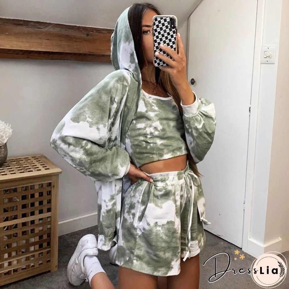 Autumn Casual Shorts Set Women New Sling Loose Coat Fashion Three-Piece Set Tracksuit Hoodies 3 Piece Outfits For Women