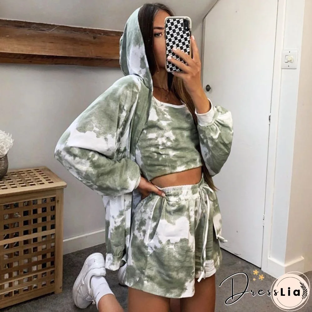 Autumn Casual Shorts Set Women New Sling Loose Coat Fashion Three-Piece Set Tracksuit Hoodies 3 Piece Outfits For Women