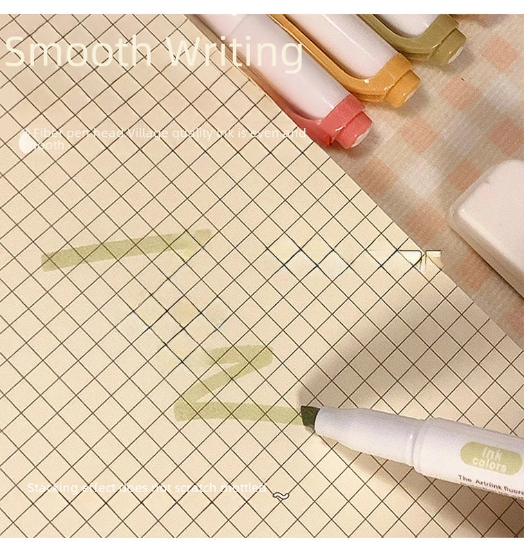 Vintage Double-headed Fluorescent Marker Pen Macaron Colored Highlighter Pen Light Color Student Note-taking2