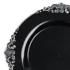 10 Pack | 8" Round Plastic Dessert Salad Plates In Vintage Black, Silver Leaf Embossed Baroque Disposable Plates