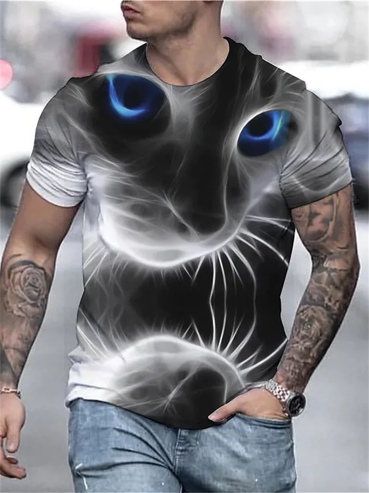 3D Cat Print Men's Round Neck Short Sleeve Casual Daily S M L XL 2XL 3XL 4XL 5XL | 168DEAL