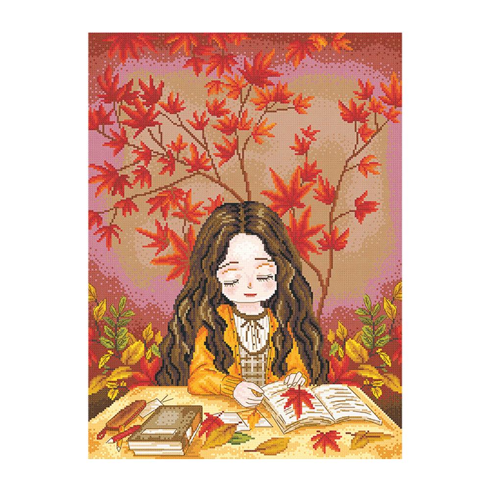 

Maple Leaves Girl - 11CT Stamped Cross Stitch - 65*50CM, 501 Original