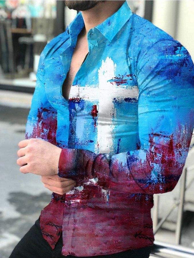 Trendy tie-dye lapel casual long-sleeved shirt