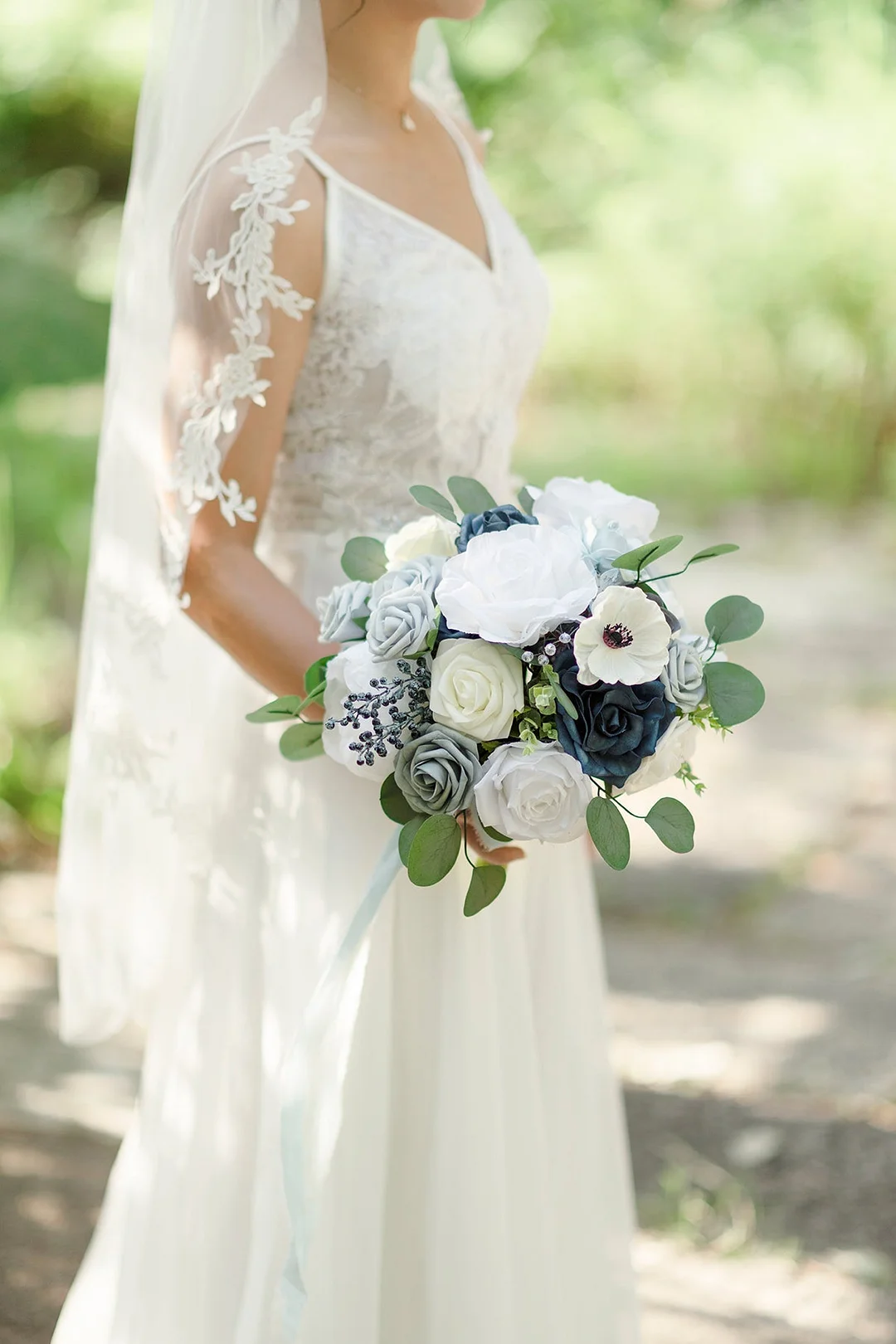 Standard Round Bridal Bouquet in Romantic Dusty Blue