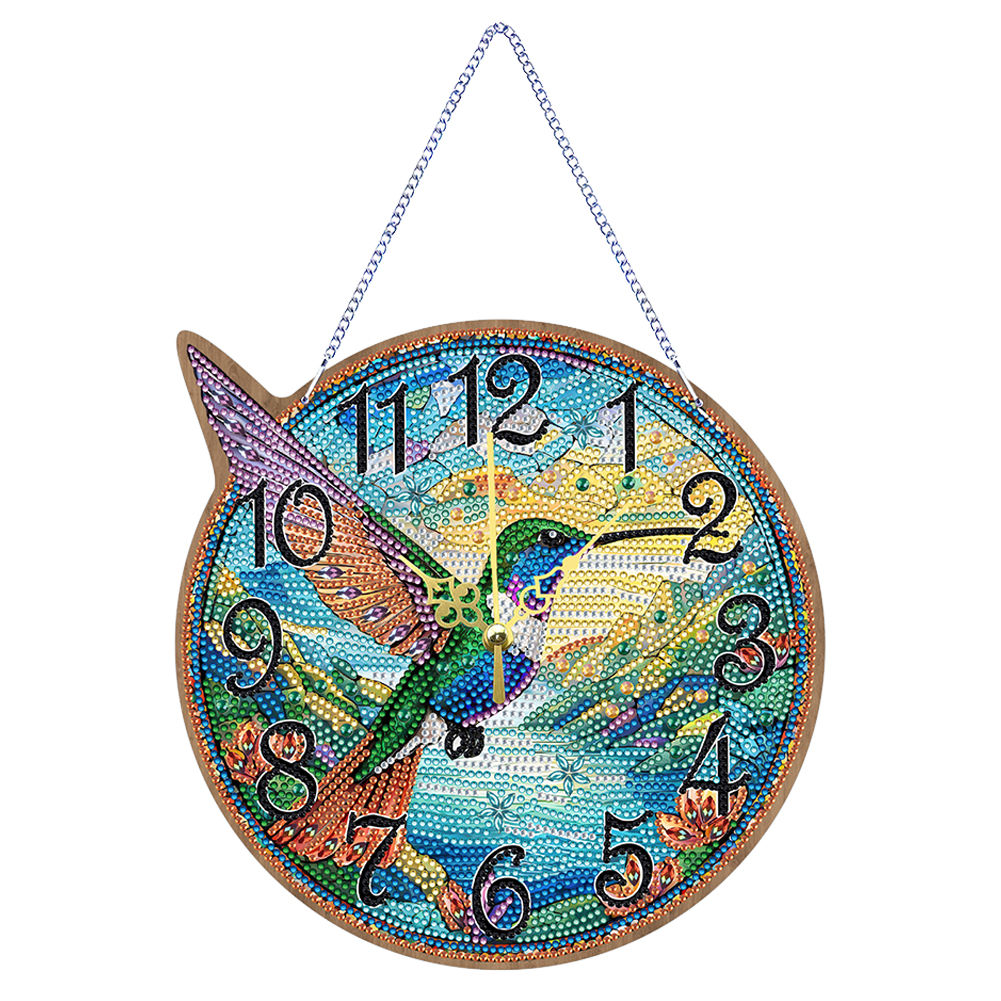Wooden Special Shaped DIY Diamond Painting Clock Kit Hanging Sign (Hummingbird)