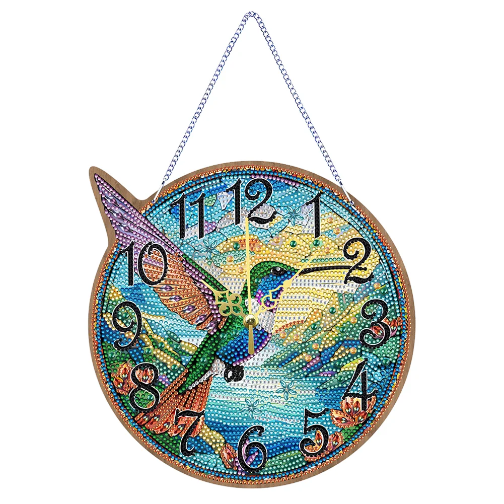 DIY Hummingbird Single-Side Wooden Special Shaped Diamond Painting Clock Art Craft Decor