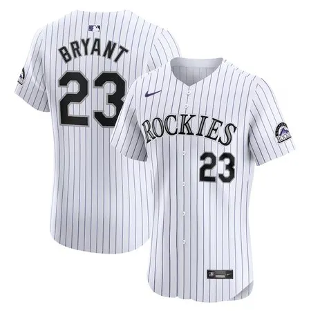 Men's Colorado Rockies #23 Kris Bryant  White Home Elite Jersey