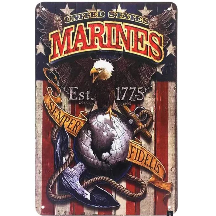 America marines - enseigne en étain vintage et plaque en bois - 7.9x11.8in & 11.8x15.7inch