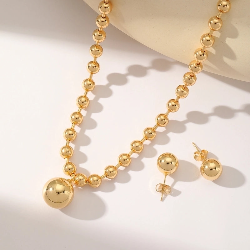 Elegant Vintage Style Romantic Round Copper 18K Gold Plated Beaded Jewelry Set