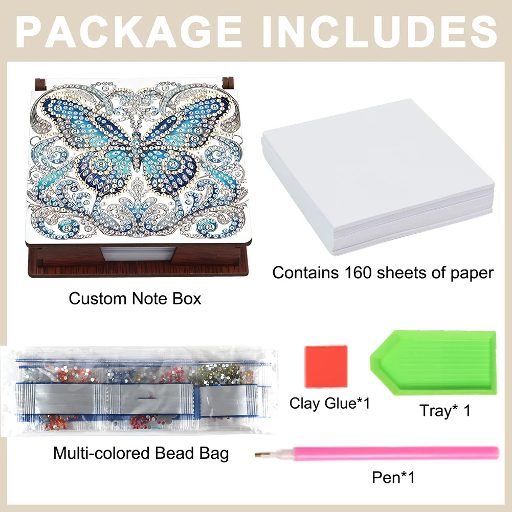 DIY Flower Butterfly Diamond Painting Note Box Paper 160 Sheets of Paper for DIY Art Craft