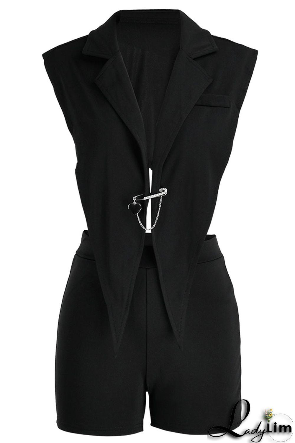 Black Sexy Solid Backless Asymmetrical V Neck Sleeveless Two Pieces