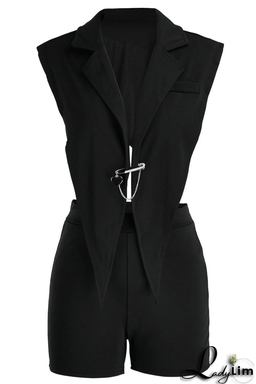 Black Sexy Solid Backless Asymmetrical V Neck Sleeveless Two Pieces