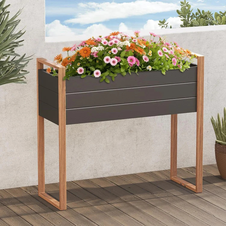 GRAND PATIO Raised Garden Bed with Legs, Weather-Resistant Elevated Planter Box with Drainage Holes