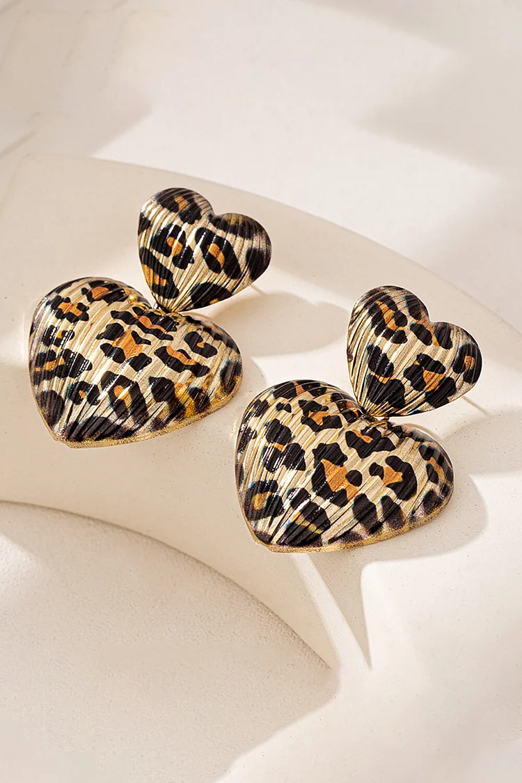 Leopard Print Double-Layer Heart-Shaped Dangle Earrings