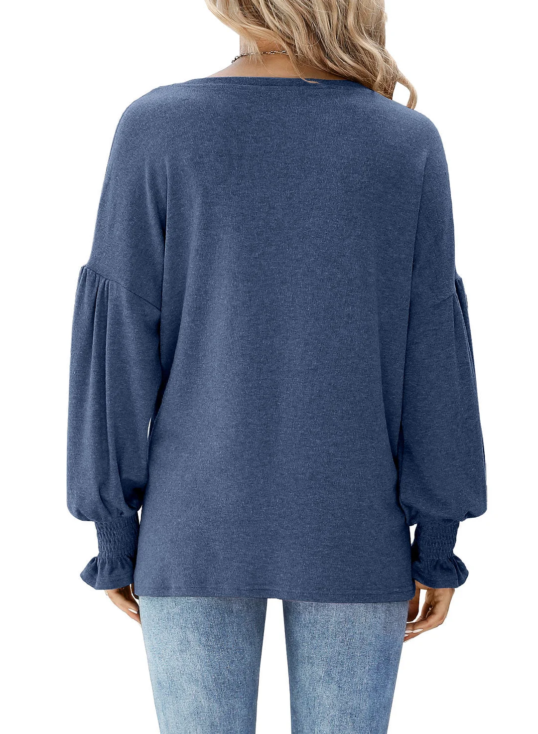 MIHOLL Womens Long Sleeve Top Crew Neck Ruffle Lantern Sleeve Casual Loose Blouse T Shirts