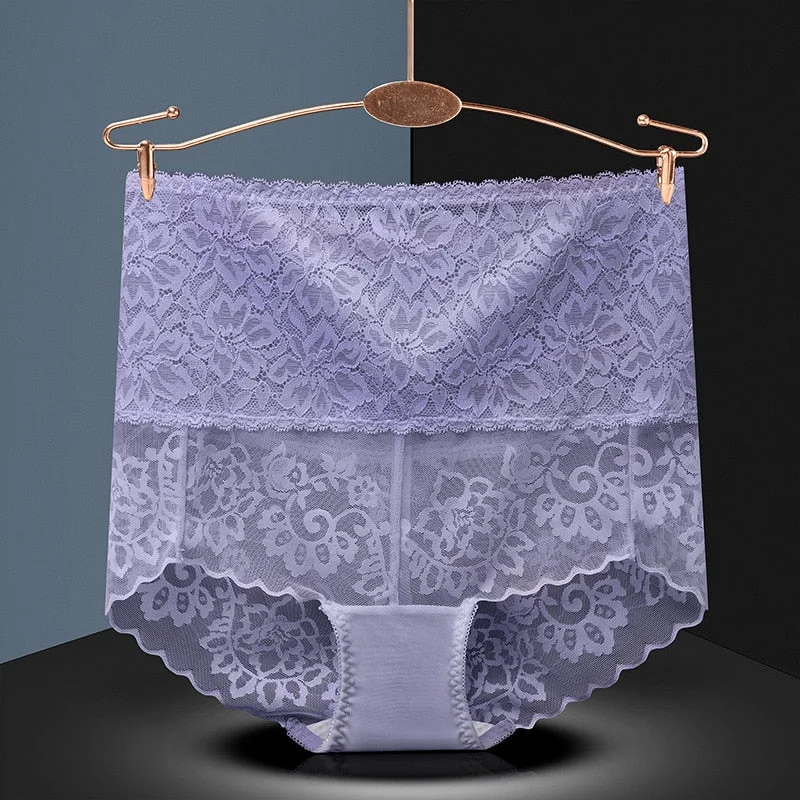 Plus Size Butt Lifter Panties Sexy Lace High Waist Briefs Women Flowers Underwear Girdle Waist Pants Transparent Silk Knickers