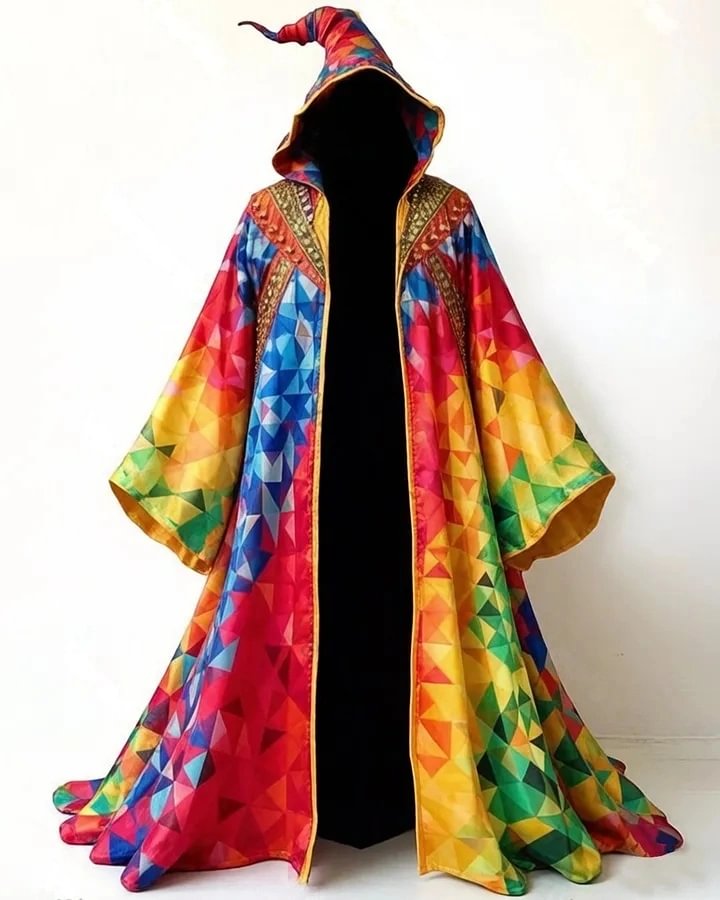 Men's Music Festival-Themed Colorful Diamond-Patterned Hooded Cape 9683