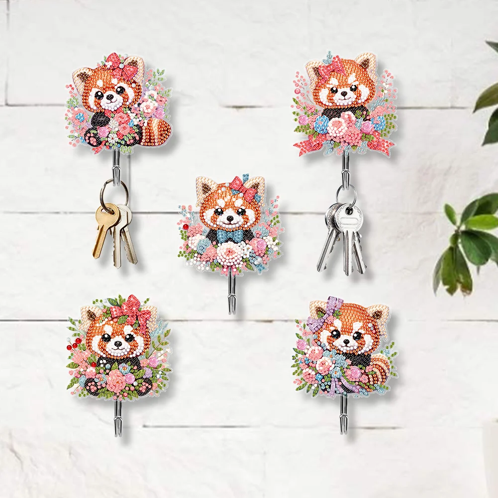 5Pcs Cartoon Raccoon Acrylic Diamond Art Hanging Hooks Diamond Painting Art Hanger