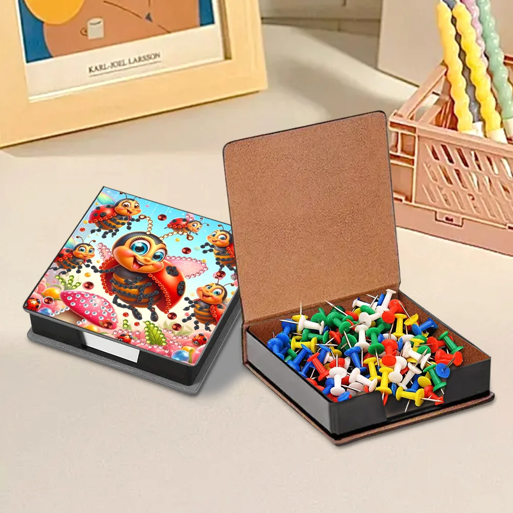 PU Insects Diamond Painting Notecard Box with Papers for DIY Art Craft