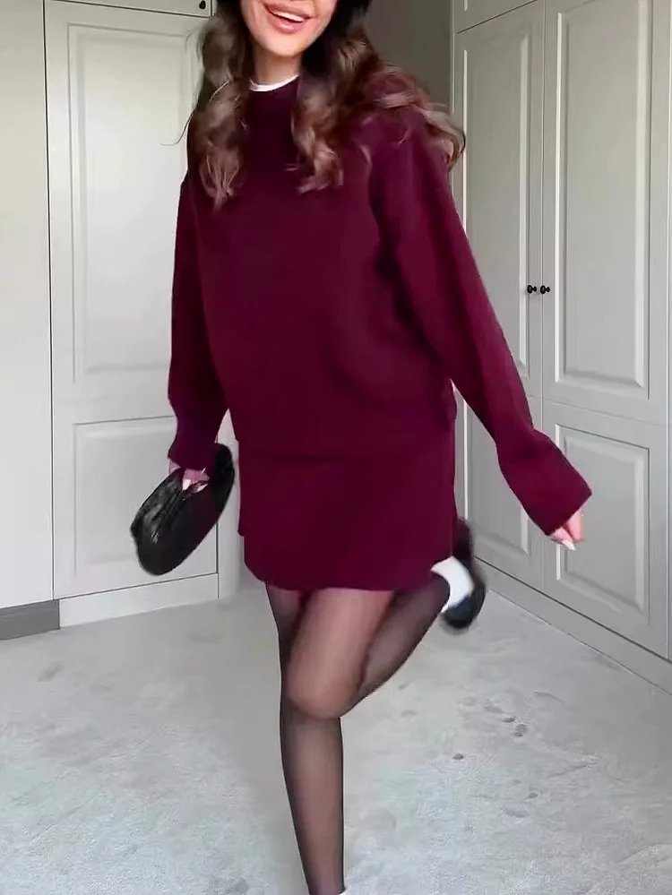 Casual And Versatile Preppy Sweater Set