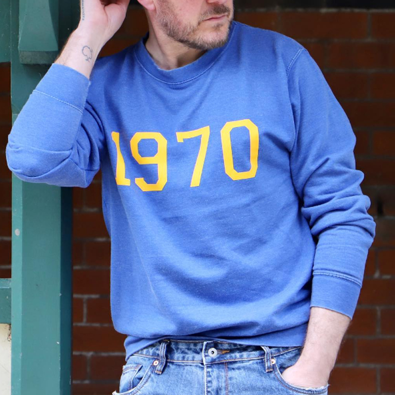 Vintage Pure Cotton Royal Blue Letter Print Sweatshirt