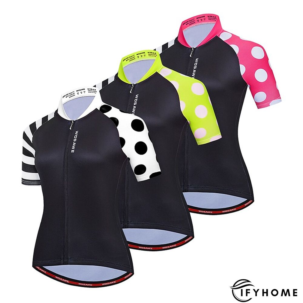 WOSAWE Women's Cycling Jersey Short Sleeve Bike Jersey Top with 3 Rear Pockets Mountain Bike MTB Road Bike Cycling Windproof Breathable Quick Dry Reflective Strips Black Green Red Patchwork Dot Sports | IFYHOME