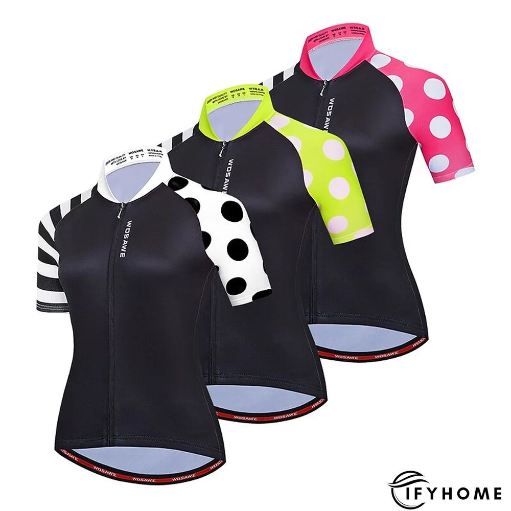 WOSAWE Women's Cycling Jersey Short Sleeve Bike Jersey Top with 3 Rear Pockets Mountain Bike MTB Road Bike Cycling Windproof Breathable Quick Dry Reflective Strips Black Green Red Patchwork Dot Sports | IFYHOME