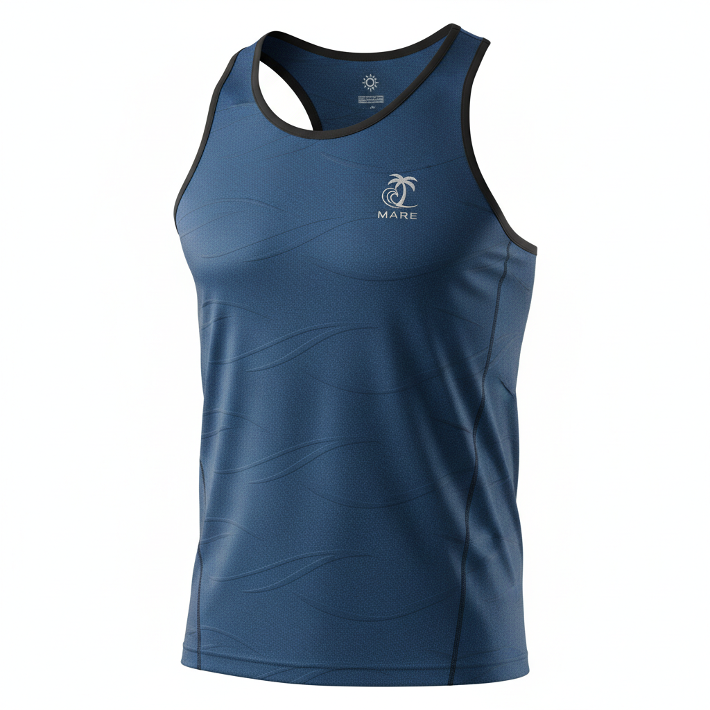 thesupersurf Blue Athletic Tank Top with Wave Design and Logo 