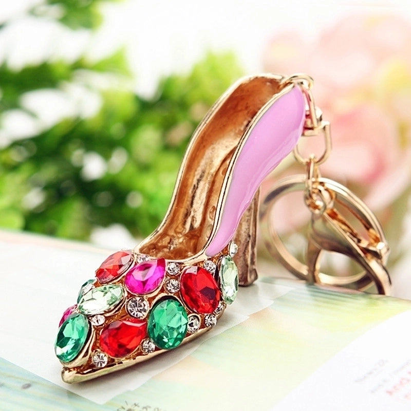 Elegant Lady High Heel Metal Inlay Rhinestones Women’s Bag Pendant Keychain