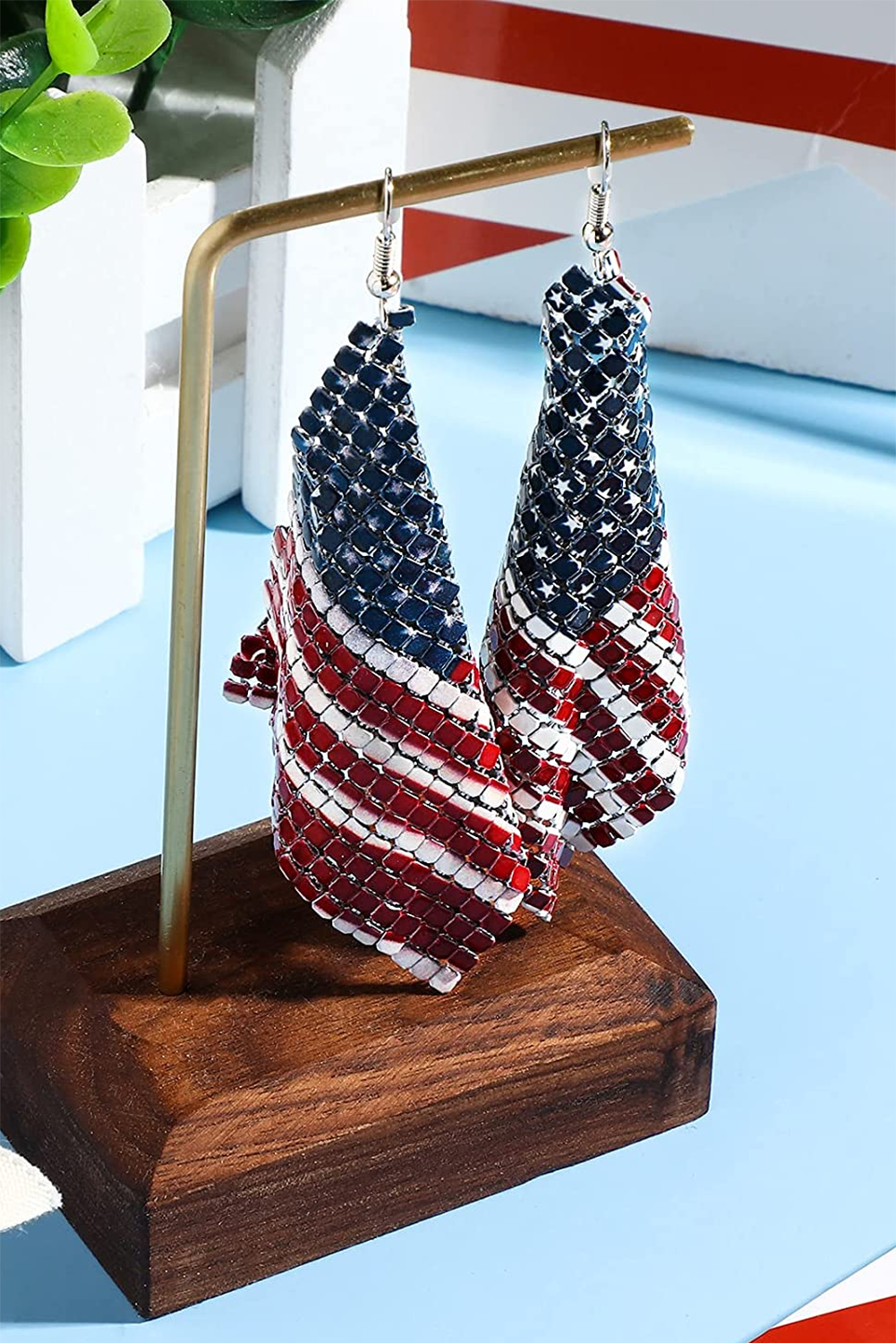 4th of July American Flag Earrings Stars and Stripes Earrings USA Lightweight Dangle Patriotic