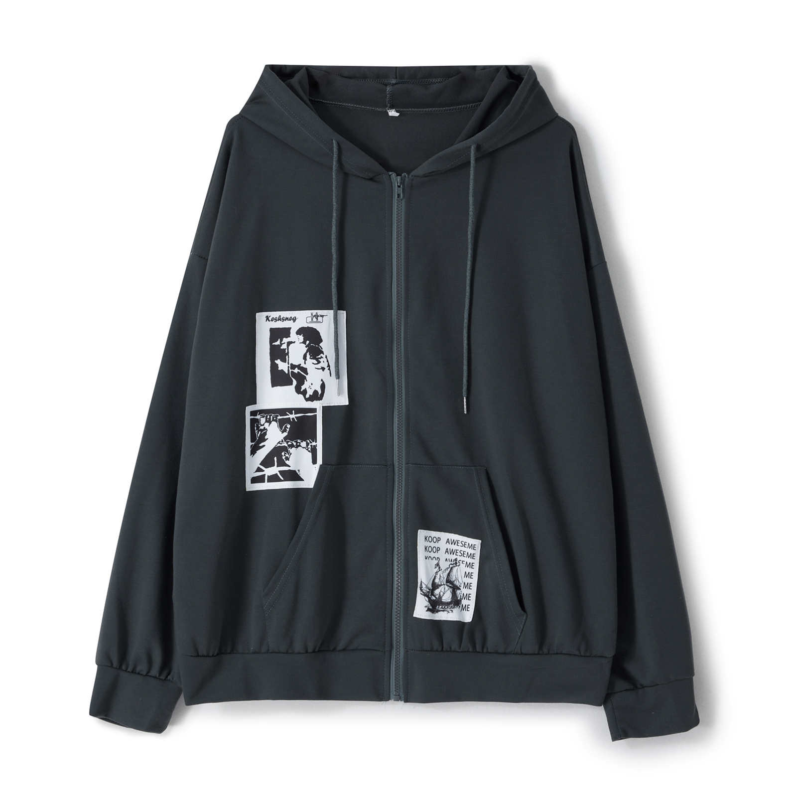 Skepboetiek Women Sweatshirt Graffiti Print Gothic Grunge Coats Zip Up Hoodie Top Dark Academia Jacket Autumn Aesthetic Y2K Outerwear